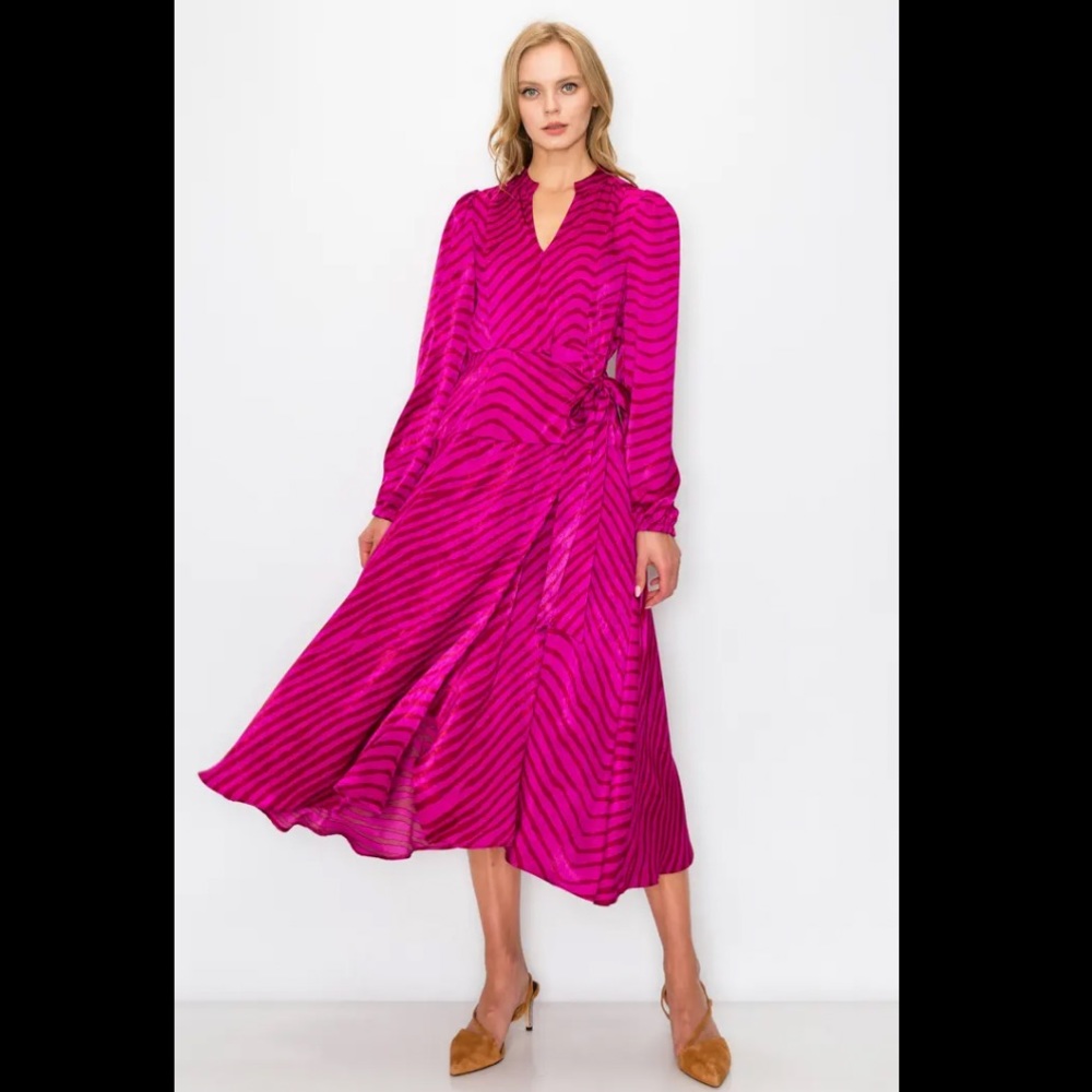 MELLODAY Long Sleeve Satin Wrap Dress